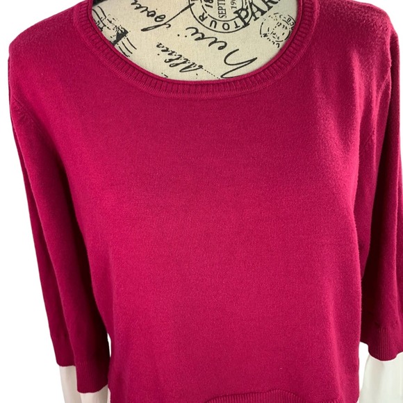 Milano Womens XL Twofer Blouse Double Layered Stretch Pink and White Long Sleeve - Picture 4 of 10